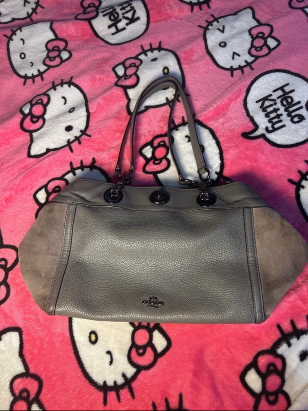 Coach Gray Leather and Suede Shoulder Tote